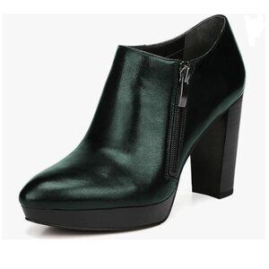 XYD Green Chunky High Heel Platform Ankle Boots Pointed Toe Side Zipper Shoes
